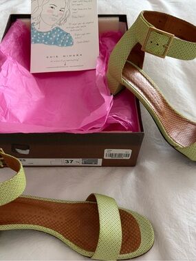 Chie Mihara Light Lime Green Textured Block Heel Sandals